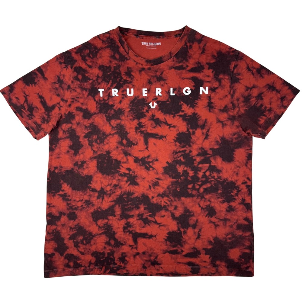 True Religion Tie Dye Arc Logo T-Shirt Streetwear Men‎ 3XL Red Black Hype Y2K